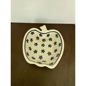 Boleslawiec Polish Pottery Apple Shaped Floral Trinket Bowl/Dish